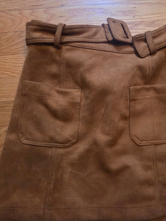 JustFab Dresses & Skirts - JustFab Tan Suede Mini Skirt with Belt